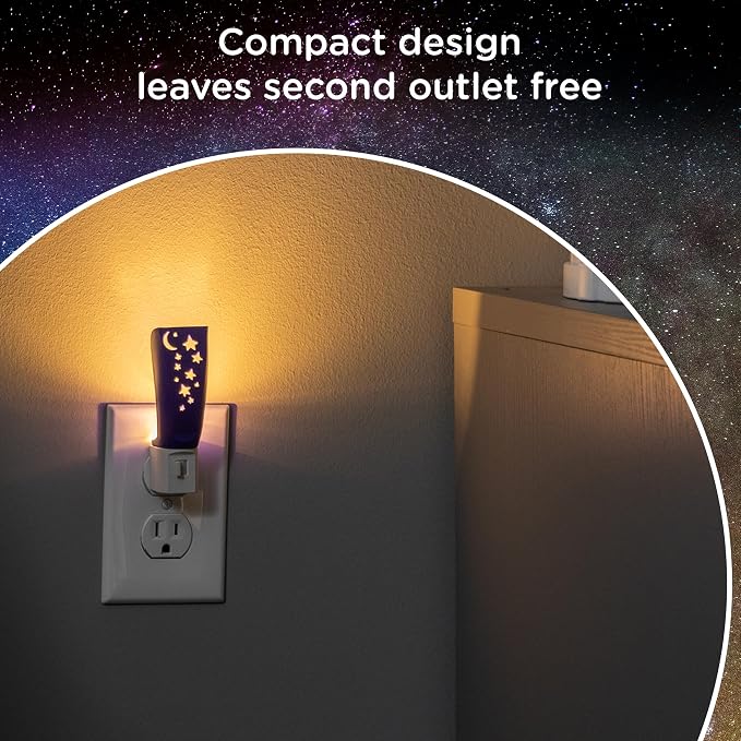 Lights By Night Star Moon Plug in Night Light for Kids, LED Nightlight | Plug Into Wall, Boys, Girls, Toddler, Baby, Space Room Decor, Kids Room, Bedroom, Bathroom, Nursery, UL Safety Listed, 44940