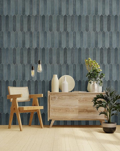 M S International Renzo Denim Glossy Ceramic Picket Wall Tile for Bathroom, Kitchen Backsplash, Accent Wall, and Shower - Sample