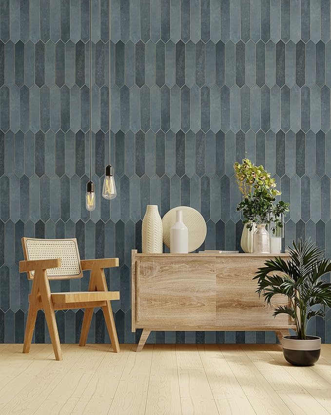 M S International Renzo Denim Glossy Ceramic Picket Wall Tile for Bathroom, Kitchen Backsplash, Accent Wall, and Shower - Sample