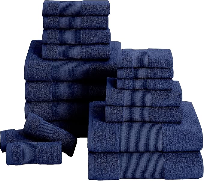 Modern Threads Air Cloud 18-Piece Towel Set - 100% Zero-Twist Cotton, 500 GSM, Quick Dry & Plush, Navy