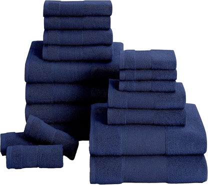 Modern Threads Air Cloud 18-Piece Towel Set - 100% Zero-Twist Cotton, 500 GSM, Quick Dry & Plush, Navy