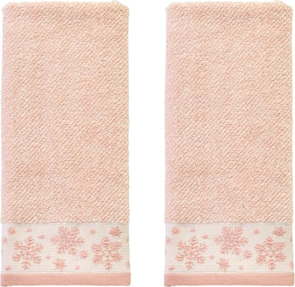 SKL Home Christmas/Winter Heather Snowflake Hand Towel Set-2pc, Blush Pink | 100% Cotton. 500 GSM. Plush & absorbent jacquard. Great for the bathroom, kitchen or bar & gifting.