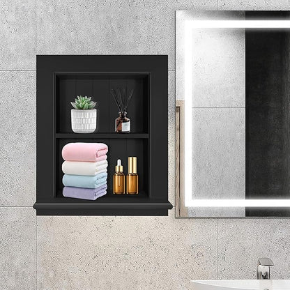 Royxen Recessed Medicine Cabinet 13.8 x 17.8 Inch, Medicine Cabinets, Large Medicine Cabinet, 2-Tier Bathroom Cabinets Wall Mount for Home Storage, Black