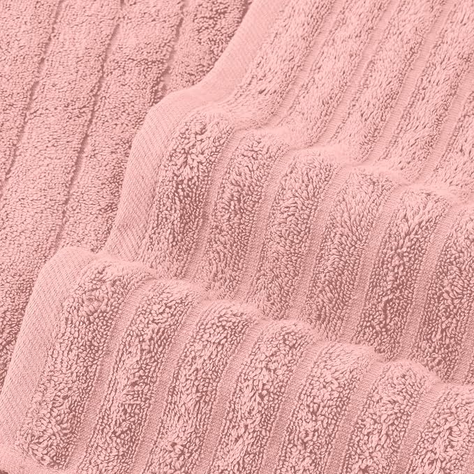 Elegant Comfort 100% Turkish Cotton Corduroy Ribbed Luxury Bath Towels 6-Piece Set, Premium Feel - Quick Dry, Highly Absorbent, Contains 2 Bath Towels, 2 Hand Towels, and 2 Washcloths, Dusty Rose