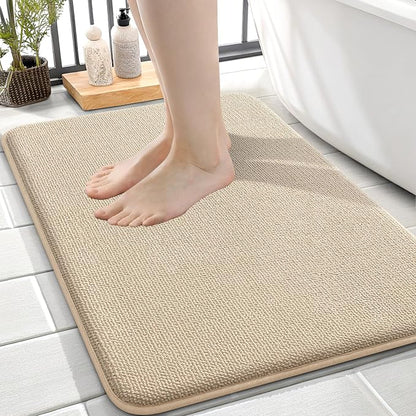 OLANLY Memory Foam Small Bathroom Rugs 24x16, Absorbent Bath Mat, Beige | Soft Quick Dry Bath Rugs, Non-Slip Carpet, Machine Washable Mat for Bathroom Floor, Tub and Shower, Home Decor Accessories