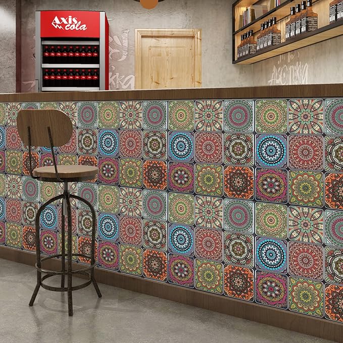 LONGKING Peel and Stick Backsplash Tile Stickers, Colorful Moroccan Tile for Kitchen, Stick on Wall Tiles (10 Sheets) | Peel and stick backsplash, self-adhesive wall tile, Colorful Moroccan, waterproof, kitchen bathroom wall, 10-sheet