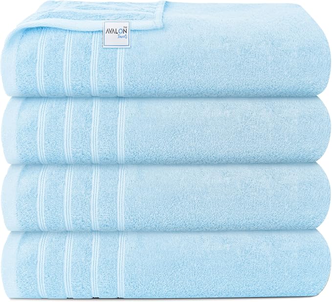 Avalon Towels Bath Towels Set of 4, Size 30 x 60 Inches - 60% Cotton, 40% Viscose Made from Bamboo, Soft and Absorbent, Thin and Quick Drying, Lightweight, Perfect for Daily Use