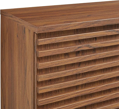 Modway Render Wall Mounted Bathroom Cabinet in Walnut - 23.5 Inch Compact Wall Storage with Slatted Doors and Adjustable Shelves for Bathroom or Laundry Room