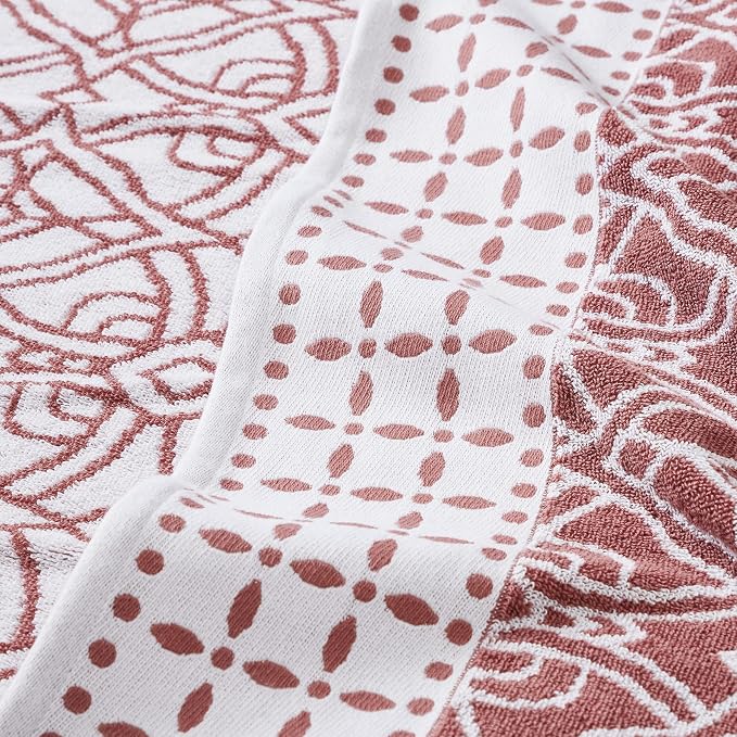 Modern Threads Monroe 6-Piece 100% Cotton Towel Set – Reversible Yarn Dyed Jacquard & Solid – Includes 2 Bath Towels, 2 Hand Towels, 2 Washcloths – Absorbent, Quick Dry, Soft & Durable – Clay