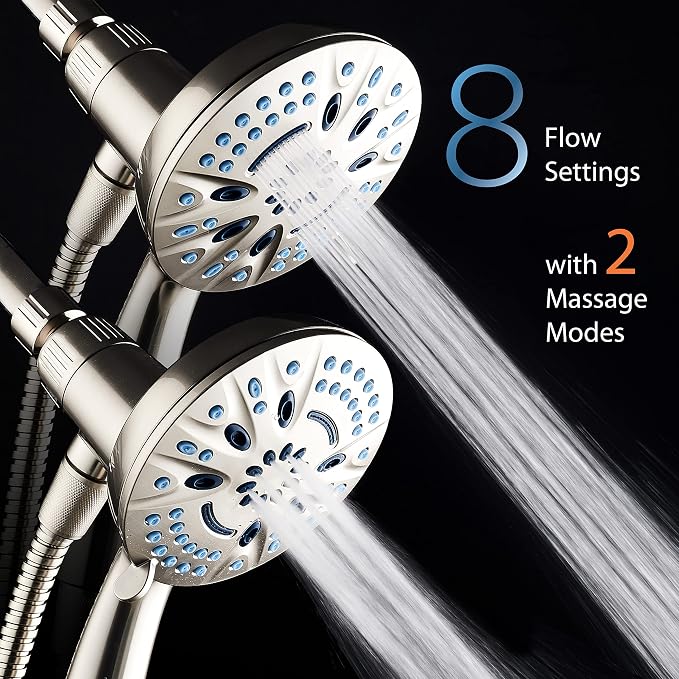 AquaCare Magneton 8-Mode High Pressure Handheld Shower Head with 2 Brackets | Space-age Magnetic Guidance Docking, Giant 5-inch Face with Hygienic Jets, Extra-long 6 ft. Stainless Steel Hose / Nickel