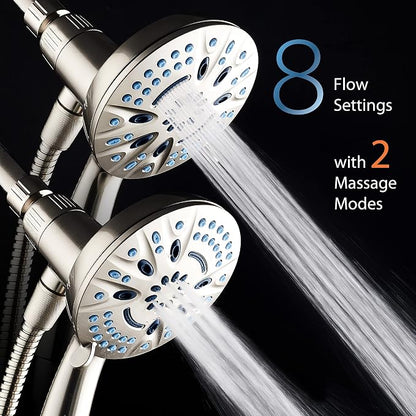 AquaCare Magneton 8-Mode High Pressure Handheld Shower Head with 2 Brackets | Space-age Magnetic Guidance Docking, Giant 5-inch Face with Hygienic Jets, Extra-long 6 ft. Stainless Steel Hose / Nickel