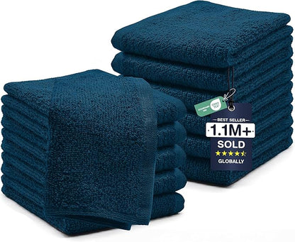 DAN RIVER 12 Pack Cotton Wash Cloths Set for Showering [12x12] Opal Blue | Lighter Weight, Quick to Dry, Super Soft & Absorbent Face Towels, Hotel Quality, Perfect for Bathroom, Gym, Spa