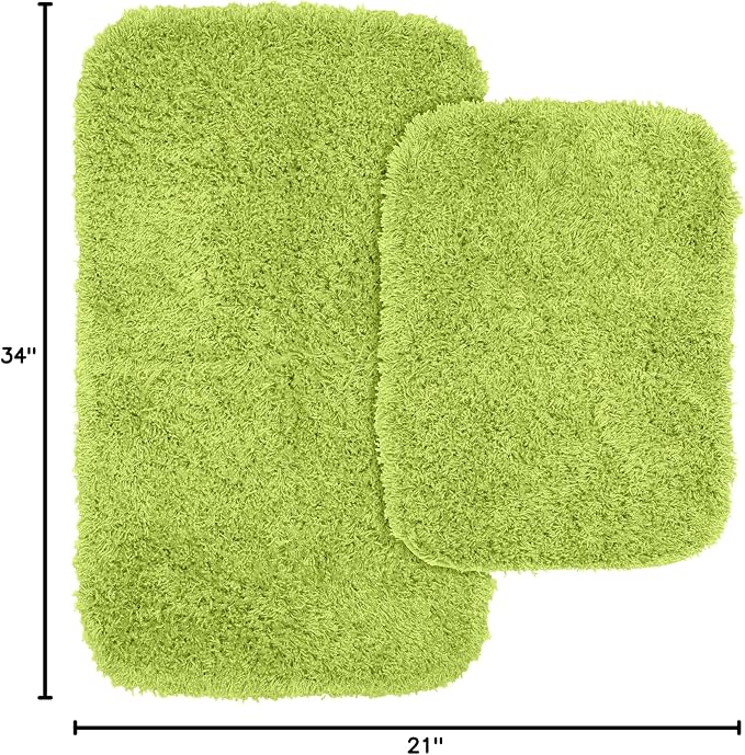Garland Rug 2-Piece Jazz Shaggy Washable Nylon Bathroom Rug Set, Lime Green