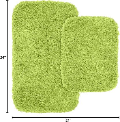Garland Rug 2-Piece Jazz Shaggy Washable Nylon Bathroom Rug Set, Lime Green