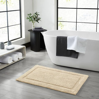 Jean Pierre New York Lydia Border 100% Cotton Bath Mat 2-Piece Set - Non-Slip Bath Rug - Ivory - 17"x24" & 20" x 32"