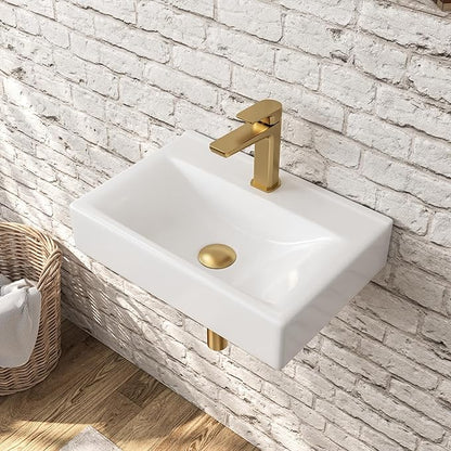 DeerValley 18x12 Inch Wall Mounted Bathroom Sink, White Ceramic Rectangular Vessel Sink with Faucet Hole, Art Sink, DV-1WS0128