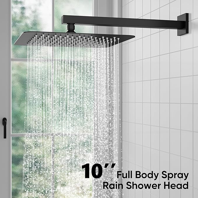 ESNBIA Shower System, Black Shower Faucet Set with Shower Head and Handle Set, 10 Inches Rain Shower Head with Handheld Spray Combo, High Pressure Shower Head Set with Shower Valve, Matte Black