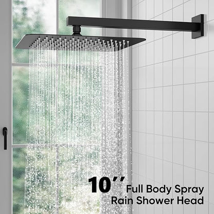 ESNBIA Shower System, Black Shower Faucet Set with Shower Head and Handle Set, 10 Inches Rain Shower Head with Handheld Spray Combo, High Pressure Shower Head Set with Shower Valve, Matte Black