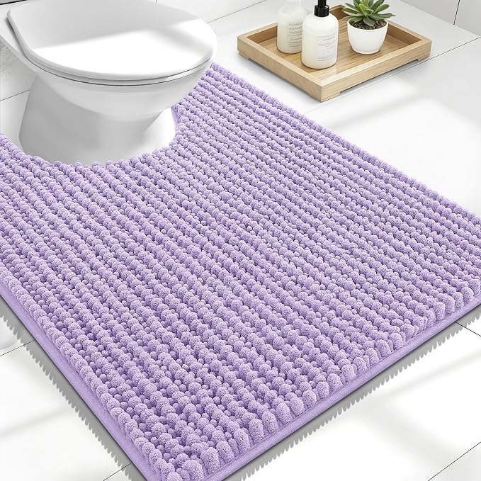 OLANLY Thick Chenille Toilet Rugs U-Shaped 24x20, Lavender | Soft Absorbent Shaggy Contour Bathroom Rugs for Toilet, Dry Quickly, Machine Washable, Non-Slip Bath Mat