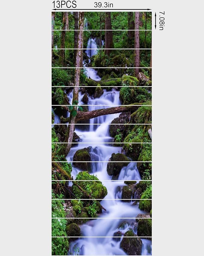 FLFK Stair Riser Decals - Stair Stickers Decals Peel and Stick,Waterfall Stair Decals Self-Adhesive for Home Decor, 39.3" W x 7.08" H x 13Pcs