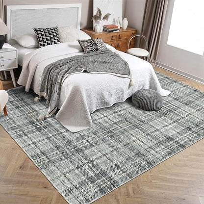 Washable Rugs 10 x 13 Rug for Living Room Soft Bedroom Rug Modern Plaid Large Area Rug Non Shedding Non Slip Throw Rugs Stain Resistant Carpet for Dining Room Nursery 10'x13' Greenish Grey