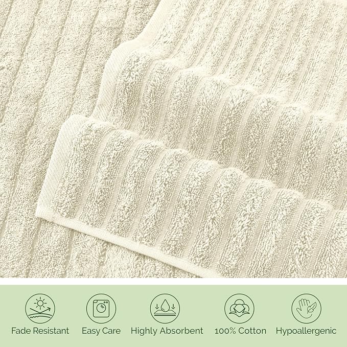 Elegant Comfort 100% Turkish Cotton Corduroy Ribbed Luxury Jumbo Bath Towel Ultra Soft - 35 x 70 Inch - Luxury Spa Premium Hotel Quality Highly Absorbent and Quick Dry Large Bath Towel, Ivory