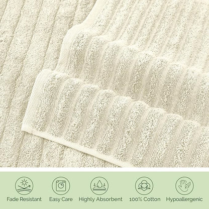 Elegant Comfort 100% Turkish Cotton Corduroy Ribbed Luxury Jumbo Bath Towel Ultra Soft - 35 x 70 Inch - Luxury Spa Premium Hotel Quality Highly Absorbent and Quick Dry Large Bath Towel, Ivory