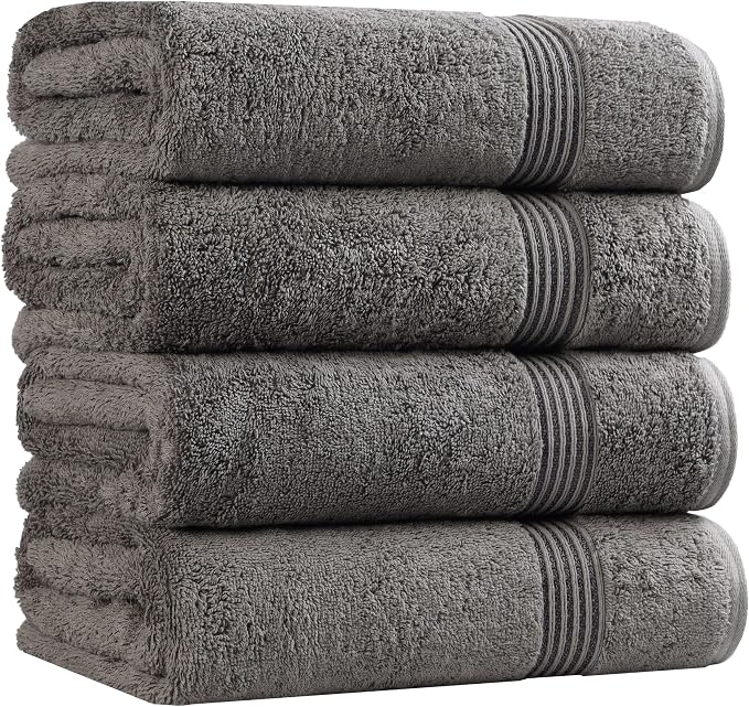 SUPERIOR Egyptian Cotton Bath Towel Set, Towels for Home Bathroom, Master, Guest Bath, Decor Essentials, Quick Dry, Absorbent, Large Body Towels, Spa, Hotel, Resort, Adult, Kids, Set of 4, Charcoal
