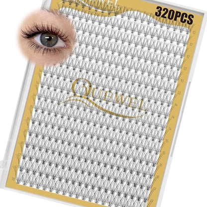 QUEWEL Lash Clusters 320Pcs 10D C Curl Lash Cluster Eyelash Extensions | Cluster Lashes Mix12-18mm Individual Eyelashes Clusters Wispy Lash Clusters Thin Band Soft to Use at Home(10D C Mix12-18)