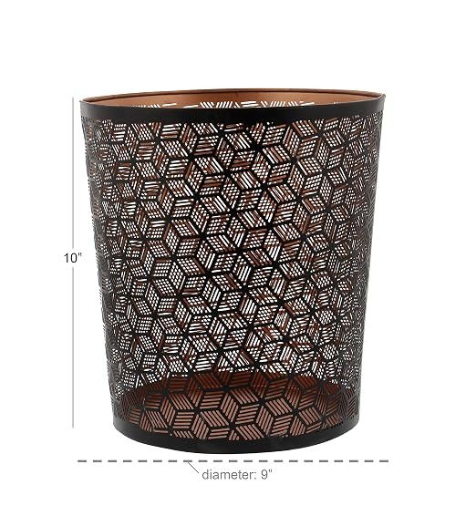Deco 79 Metal Round Small Waste Bin with Laser Carved Design, 9" x 9" x 10", Black