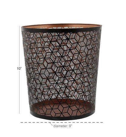 Deco 79 Metal Round Small Waste Bin with Laser Carved Design, 9" x 9" x 10", Black