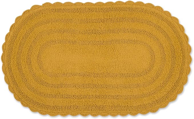 DII Crochet Collection Reversible Bath Mat, Large Oval, 21x34, Honey Gold