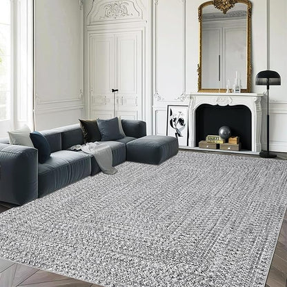Printed Washable Rugs 4x6 Rug for Living Room Modern Geometric Rugs for Bedroom Farmhouse Non Slip Entryway Rug Soft Stain Resistant Carpet for Nursery Entrance Dining Room 4'x6' Light Grey