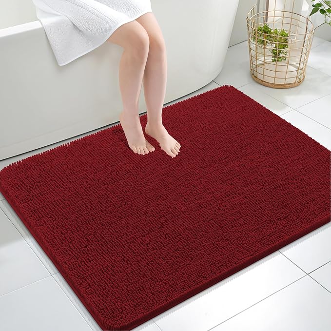 OLANLY Large Bathroom Rugs 47x32, Extra Soft Absorbent Chenille Bath Rugs | Red, Quick-Drying Rubber Backing, Machine Washable Bath Mat for Bathroom Floor, Tub and Shower, Home Decor Accessories