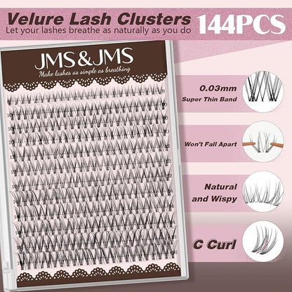 JMS&JMS Natural Lash Clusters Wispy Eyelash Extensions Invisible Thin Band | Eyelash Cluster 8-16mm C Curl DIY Lash Extensions with Clear Band Individual Lashes Clusters for Natural Look