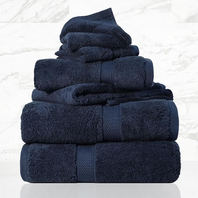 SUPERIOR Egyptian Cotton Ultra Plush & Absorbent, 6 Piece Set, Navy Blue | Quick Dry, Soft Luxury Towel Set, Bath Essentials, Guest Bath, Spa, 2 Bath, 2 Hand, 2 Face Towels, Madeline Towels