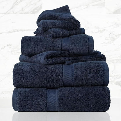 SUPERIOR Egyptian Cotton Ultra Plush & Absorbent, 6 Piece Set, Navy Blue | Quick Dry, Soft Luxury Towel Set, Bath Essentials, Guest Bath, Spa, 2 Bath, 2 Hand, 2 Face Towels, Madeline Towels