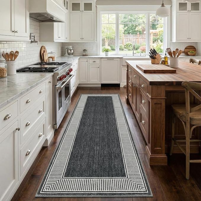 Garvee 2x6 Runner Rug Washable Hallway Runner Rug Non Slip Carpet Black | Foldable Non-Shedding Bordered Design Entryway Rugs Low Pile Stain-Resistant Indoor Soft Rugs for Laundry Kitchen Bathroom
