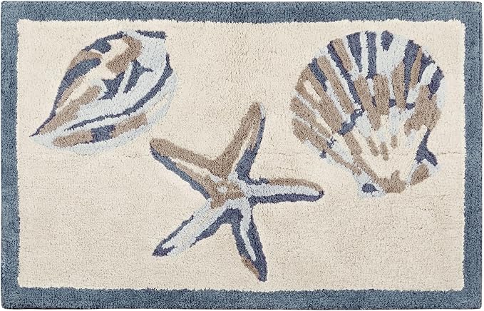 Madison Park Bayside Tufted Bath Rug Cotton Non-Slip, 21 x 34, Blue