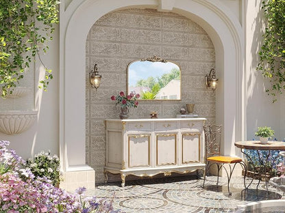 Vintage Gold Mirror, 32"x24" Antique Gold Bathroom Wall Mirrors | Large Ornate Arch Mirror, Mantel Mirror for Over Sink, Fireplace, Entryway,Bedroom, Living Room, Hanging or Leaning
