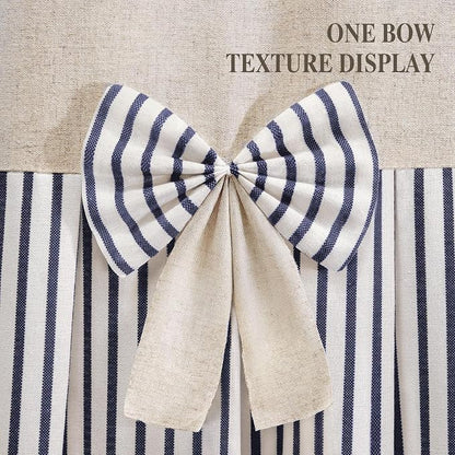 Farmhouse Shower Curtain Linen Bow Pleated Blue Stripe 72"W x 72"L | Farmhouse Style, Chic Bow, Striped, Linen Fabric, Rustic, Country, Natural Look, Washable, for Bathroom Bathtub