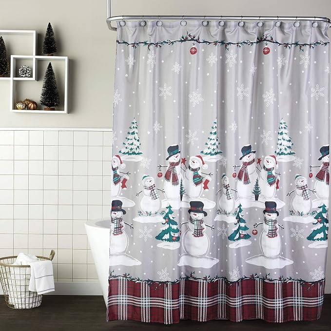 SKL Home Christmas/Winter Plaid Snowman Shower Curtain/12pc Hook Set, Multi | Coordinates with the SKL Home Rustic Plaid & Woodland Winter collections