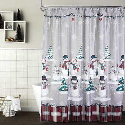 SKL Home Christmas/Winter Plaid Snowman Shower Curtain/12pc Hook Set, Multi | Coordinates with the SKL Home Rustic Plaid & Woodland Winter collections