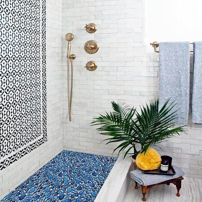 Cobalt Blue Pebble Tiles for Shower Floor Bathroom Floor Wall Mosaic Tile [Set of 5 Sheets]