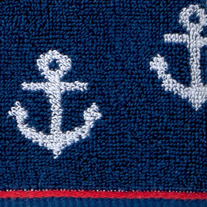 SKL Home Nautical Anchor Jacquard Hand Towel Set-2pc, 100% Cotton, Navy | Plush, absorbent & reversible. Great for everyday & coastal/beach décor in the bathroom, kitchen, bar or any sink space.