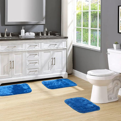 Garland Rug Traditional Nylon Washable Electric Blue 3 Bath Rugs (17" X 24", 21" X 34", 21" X 34") - Soft, Absorbent, and Stylish for Your Bathroom