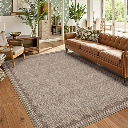 Garvee Scalloped 5x7 Washable Living Room Rug Non Slip Modern Rugs Coffee | Ultra Soft Non-Shedding Floor Cover Low Pile Stain-Resistant Bordered Print Throw Carpet for Bedroom Kids Room Dorm