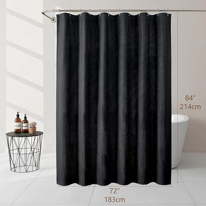 Black Long Shower Curtain 84 Inch Length 1 Piece, Embossed Textured Soft Fabric Bathroom Shower Curtain, Water Repellent Machine Washable Cloth Hotel Spa Bath Decor, 72Wx84L Inches