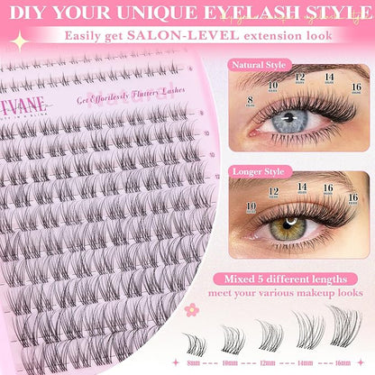 Natural Lash Clusters Wispy Eyelash Clusters DIY Lash Extension with 5-6mm Bottom Lashes 8-16mm Venus Individual Lashes Invisible Band Lash Cluster Eyelash Extensions for Natural Look by Wtvane