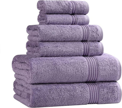 SUPERIOR Egyptian Cotton 6-Piece Towel Set, Bathroom Essentials, Towels for Bathroom, Apartment, Airbnb, Guest Bath, Face, Hand, Bath Towels, Washcloths, Absorbent, Fast Drying, Royal Purple